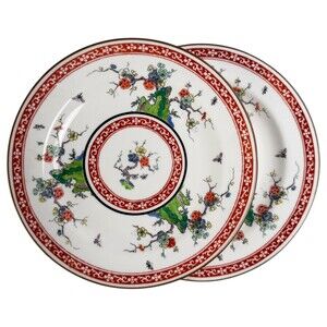 2 Wedgwood Ming Side Plate 7” Asian Floral Chinoiserie Cherry Blossom Red Scroll